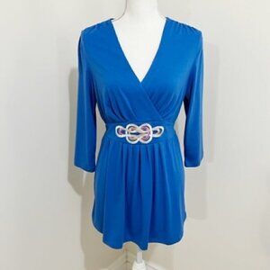 Bob Mackie Wearable Art Blue Embroidered Top w/ Back Tie